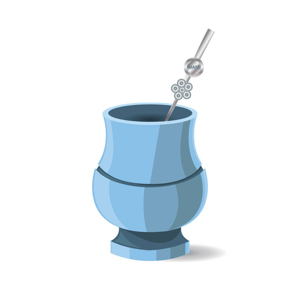 Vector Illustration of Argentinian National Drink Mate. Hot Beverage. Drawing of Calabash with Bombilia in Blue and Grey Colors - Vector, Image