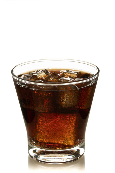 Cola in glass with ice on white background - 写真・画像