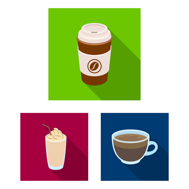 Different kinds of coffee flat icons in set collection for design. Coffee drink vector symbol stock web illustration. - Διάνυσμα, εικόνα