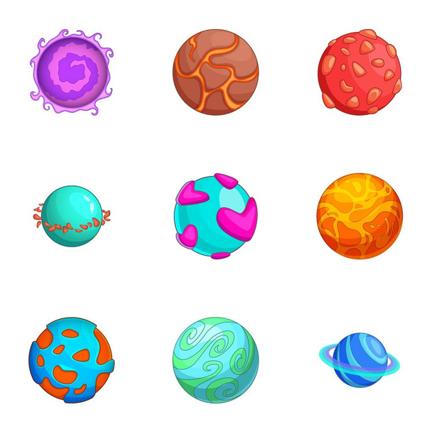 Space planets icons set, cartoon style - Vector, Image