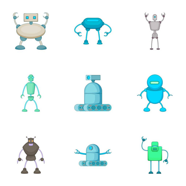 Conjunto de iconos de cyborgs malvados, estilo de dibujos animados
 - Vector, imagen