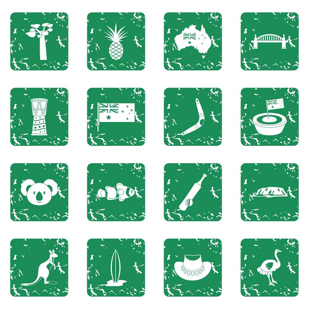 Австралія подорожі ікони встановити гранж - Вектор, зображення