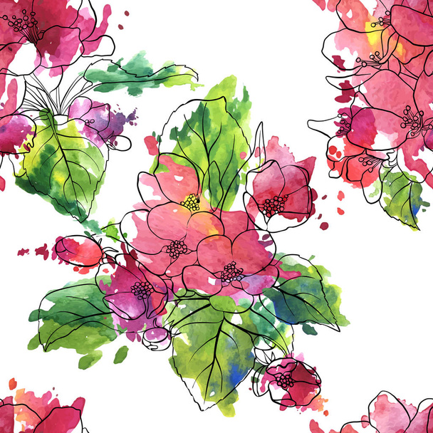 Patrón sin costura vectorial con flores de manzana - Vector, imagen