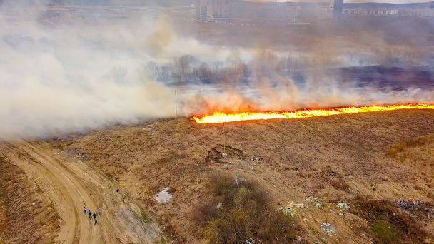 Een grote brand. De droog gras brandt. veel rook. Ekaterinburg, Rusland, van Dron   - Foto, afbeelding