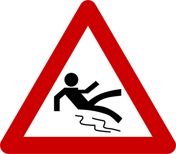 Υγρό πάτωμα προειδοποιητικό σημάδι με πτώση άνδρα - Φωτογραφία, εικόνα