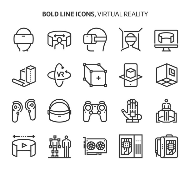 Virtual reality, bold line icons. The illustrations are a vector, editable stroke, 48x48 pixel perfect files. Crafted with precision and eye for quality. - Vector, Image