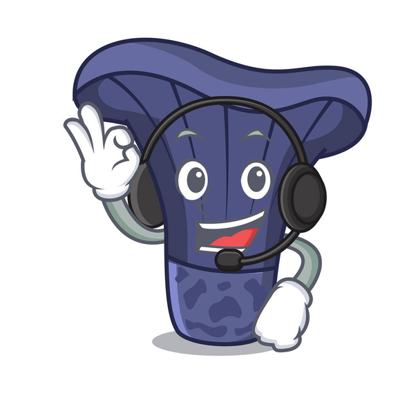 With headphone actarius indigo mushroom mascot cartoon - Vector, Image