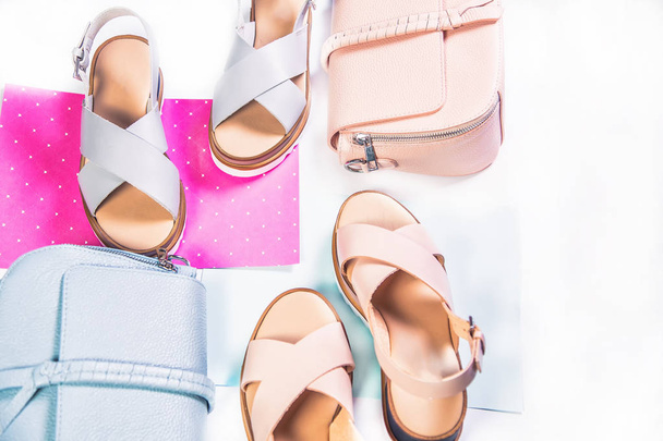 Sandals for girls, blue and pink summer shoes - Foto, imagen