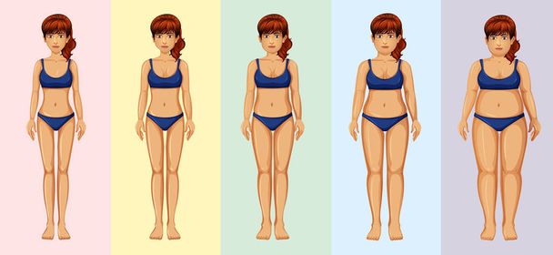 Uma ilustração da transformação do corpo da mulher
 - Vetor, Imagem