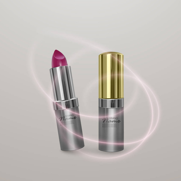 Realistic lipstick of bright cherry color. 3d illustration of golden color, trendy cosmetic design for advertisement. Vector - Vector, Image