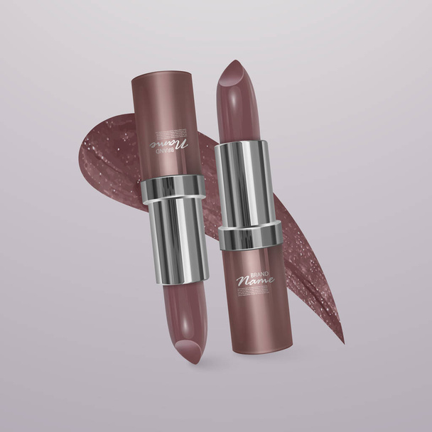 Realistic flesh-colored lipstick. 3d illustration, trendy cosmetic design for advertisement - Vector, Image