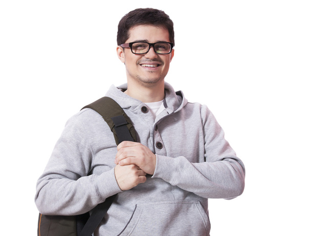 Hymyilevä mies opiskelija reppu
 - Valokuva, kuva