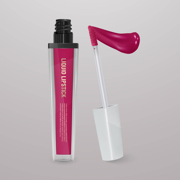 Realistické, světlé růžové tekutá rtěnka s tahem rtěnky. 3D obrázek, módní kosmetické design pro reklamu - Vektor, obrázek