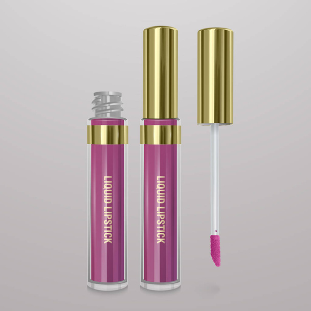 現実的な光のピンクの液体口紅。3 d イラスト、広告のトレンディな化粧品の設計 - ベクター画像