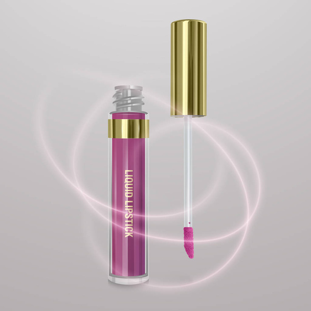 Realistisch, licht roze vloeibare lipstick. 3D illustratie, trendy cosmetische ontwerp voor advertentie - Vector, afbeelding