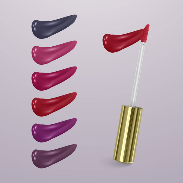 Realistische lippenstift met collectie van lijnen van lippenstiften diverse kleuren geïsoleerd op een lichte achtergrond, vector, EPS-10 - Vector, afbeelding