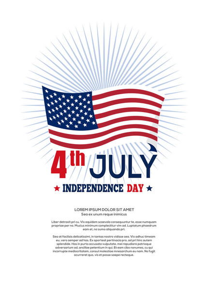 Independence Day design. Fourth of July. USA waving flag and greeting inscription - 4th July, Independence Day. Vector illustration on a white background - Wektor, obraz