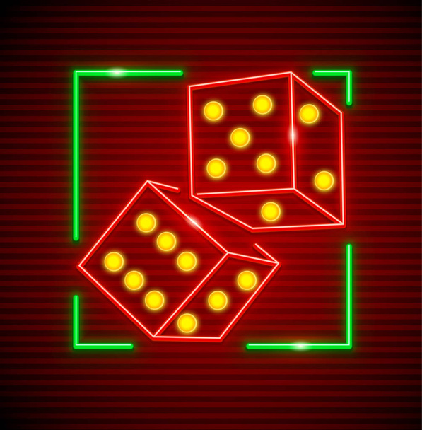 Cubes for playing dices in Casino neon icon - Vector, Image