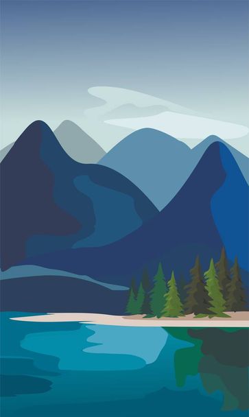 Layers of mountain landscape with fir trees and river - Vector, Image