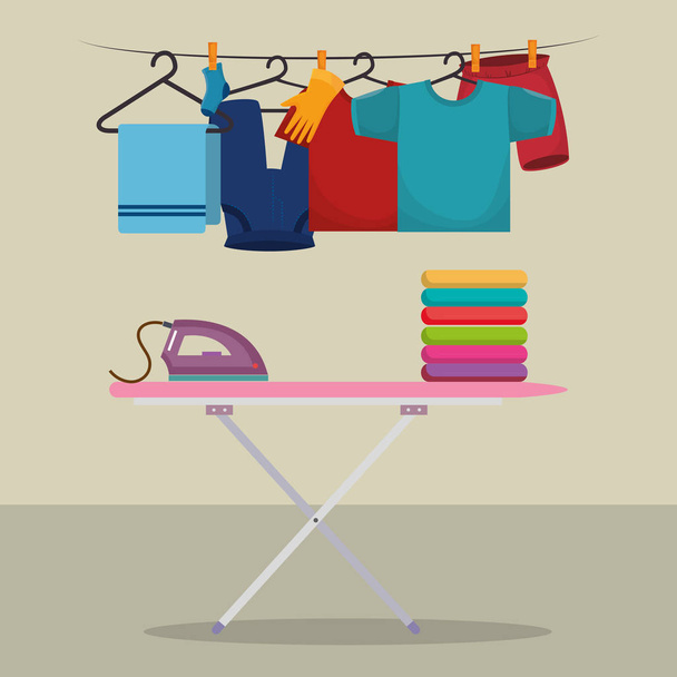 ironing board with laundry service icons - Vector, Image