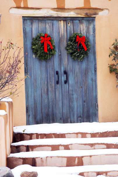 Blue Holiday Gate Entryway in Santa Fe, New Mexico - Photo, Image