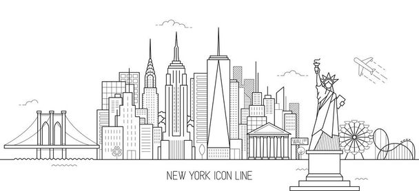 New York Skyline Vektor Illustration in Linie Kunststil - Vektor, Bild