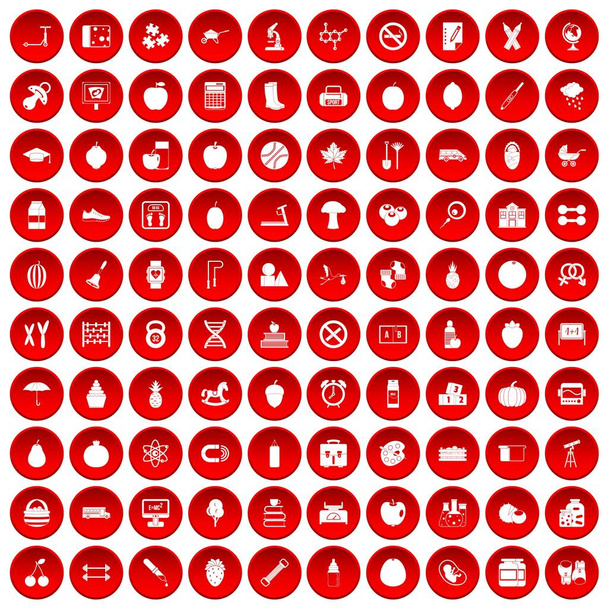 100 apple icons set red - Wektor, obraz