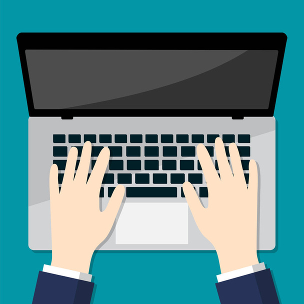 Бізнесмен Рука на ноутбуці, введення рук на клавіатурі ноутбука Плоска Векторна ілюстрація
. - Вектор, зображення