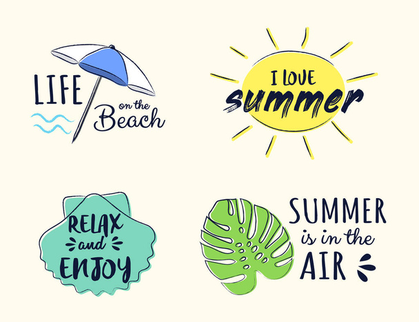Collection of funny pastel coloured icon and icons - summer vacations. Vector. - Vector, Imagen