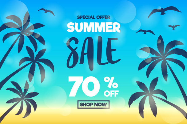 Multicolored banner with tropical palms for Summer Sale. Vector. - Διάνυσμα, εικόνα