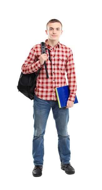 Happy male student smiling - isolated over a white background - Foto, Imagem