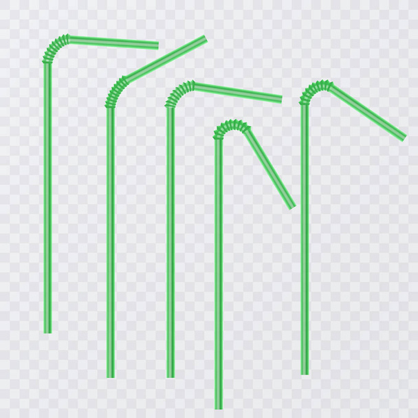 Straw for beverage. Drinking straws of green color, isolated on transparent background. Vector illustration - Vector, Image