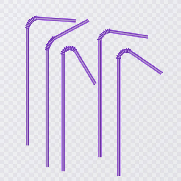 Straw for beverage. Drinking straws of purple color, isolated on transparent background. Vector illustration - Vector, Image