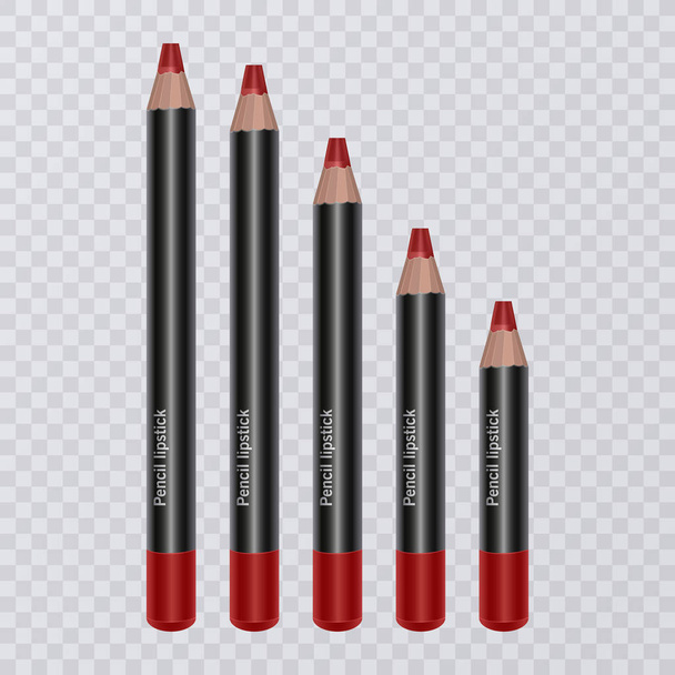 Ensemble de crayons à lèvres réalistes sur fond transparent, protège-lèvres de couleur rouge vif, illustration vectorielle
 - Vecteur, image