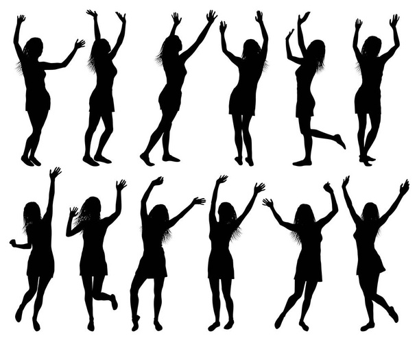 Illustration with happy women silhouettes isolated - Vector, Image