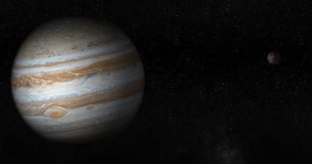Planeta Jupiter a satelitní Callisto v rotaci v kosmickém prostoru - Záběry, video