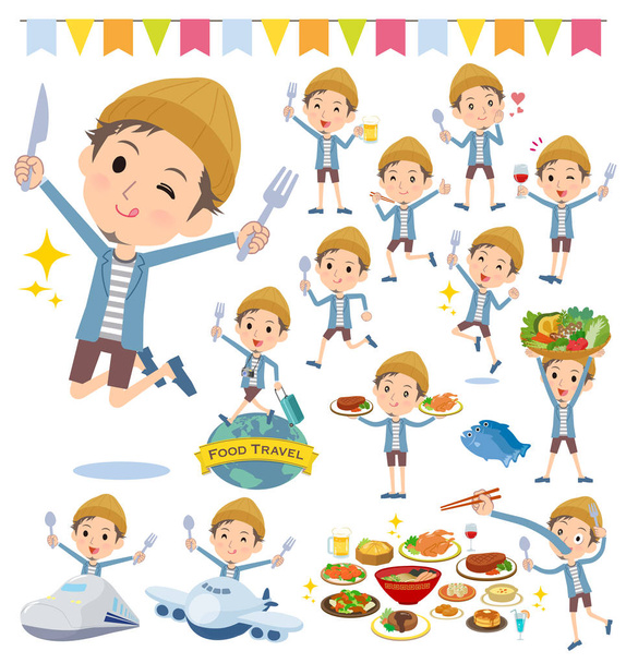 A set of men on food events.There are actions that have a fork and a spoon and are having fun.It's vector art so it's easy to edit. - Vector, Image