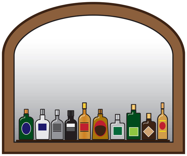 Liquor palack és tükör - Vektor, kép