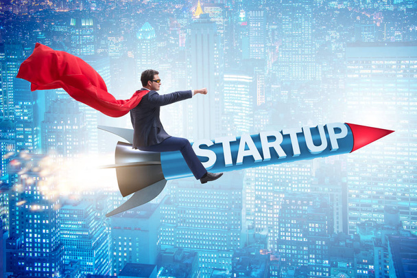 Supersankari liikemies start-up käsite lentävät raketti - Valokuva, kuva