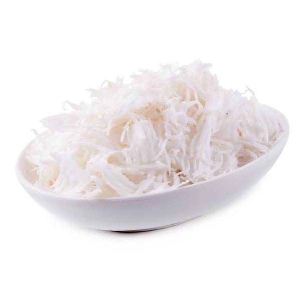  hojuelas de coco en tazón blanco aislado sobre fondo blanco
 - Foto, Imagen