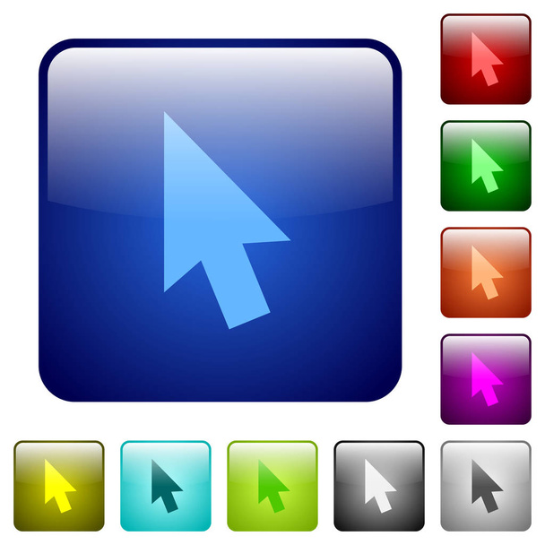 Иконки курсора мыши в круглых квадратных цветов глянцевый набор кнопок
 - Вектор,изображение