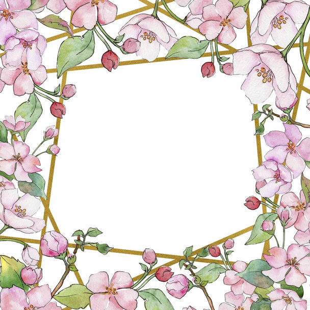 Pink cherry blossoms. Floral botanical flower. Frame border ornament square. - Fotó, kép