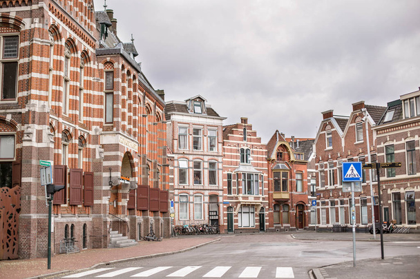 Typical street of the Dutch buildings. Local architecture in Groningen, The Netherlands. - Photo, Image