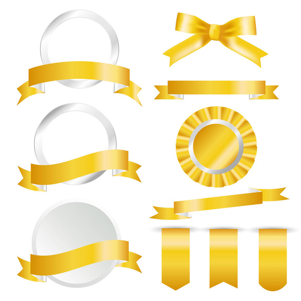 Fitas douradas, bandeira e etiquetas Set isolado em fundo branco. Ilustração vetorial para o seu design
. - Vetor, Imagem