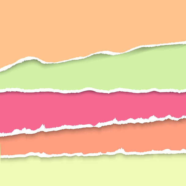 De achtergrond van de vector met verzameling pastel kleuren papier gescheurd. Realistische papier strepen met Gescheurde randen. - Vector, afbeelding