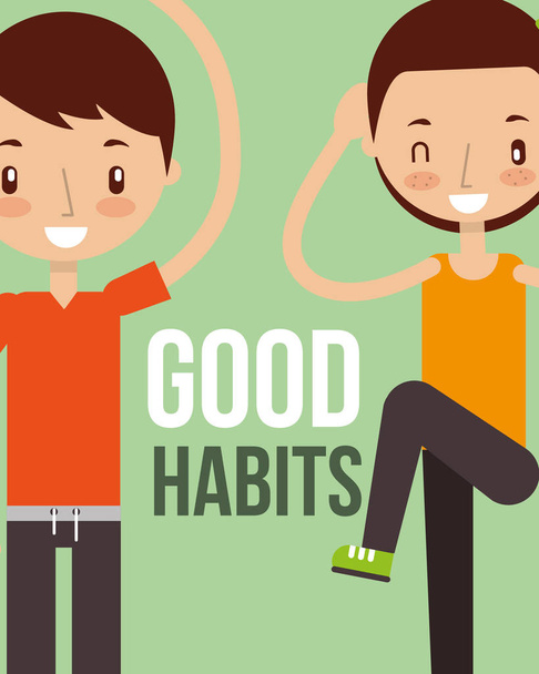 Jungen und Mädchen gesunde gute Gewohnheiten - Vektor, Bild