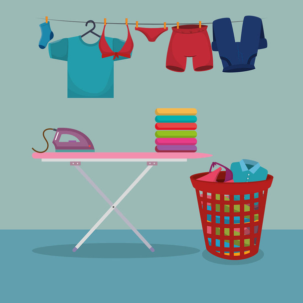 ironing board with laundry service icons - Vector, Image