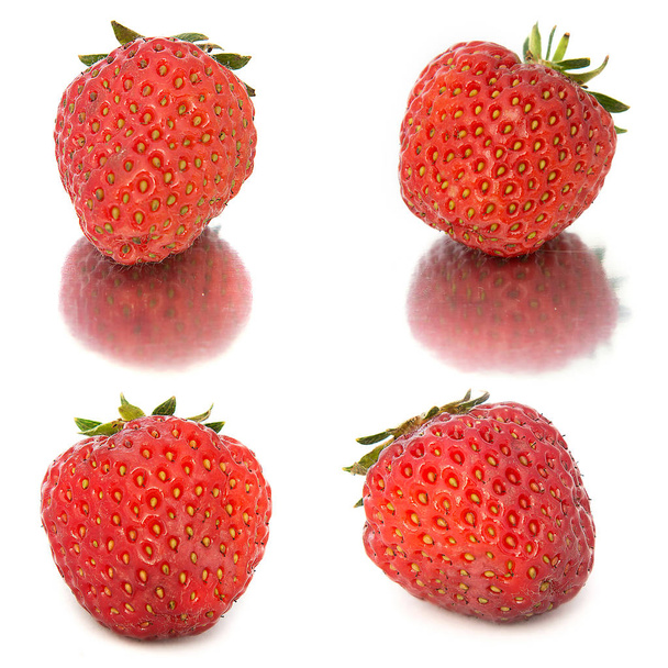 many different sets of strawberries on white background, isolate with strawberries, a lot different on one sheet.  - Foto, afbeelding