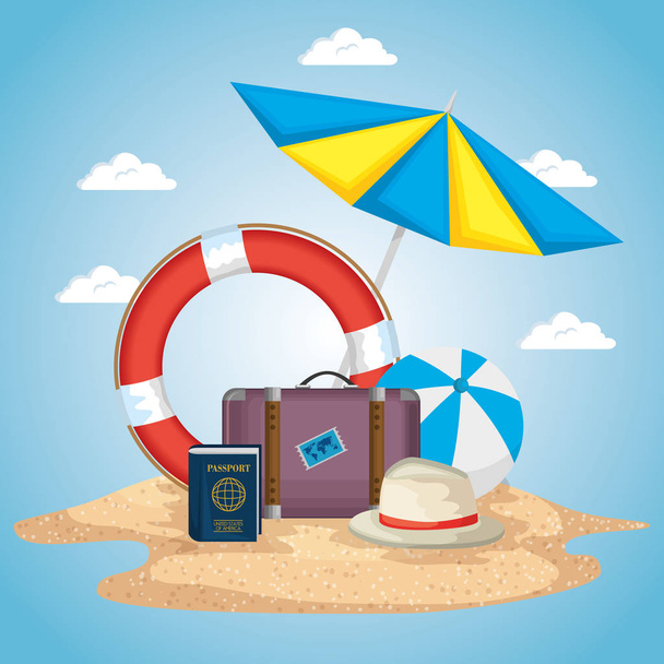 beach with summer holidays icons - Vecteur, image