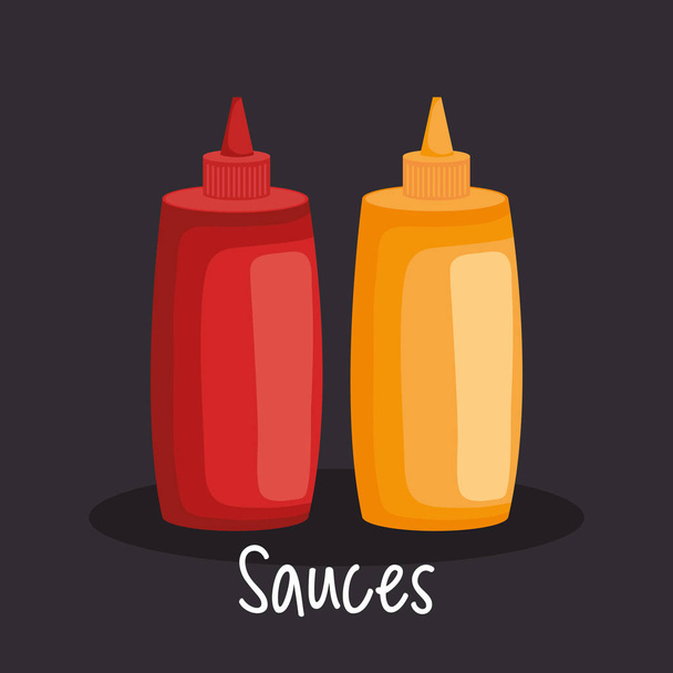 sauces bottles fast food icons - Διάνυσμα, εικόνα